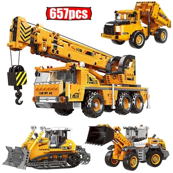 City Technic MOC WheelLoader Car Heavy Mining Truck Crane Building Blocks DIY Engineering Excavator Bricks Toys for Children