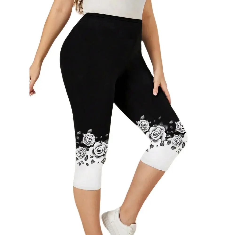 Spring/summer  flower print slim-fit elastic elastic waist tight casual capri leggings for women