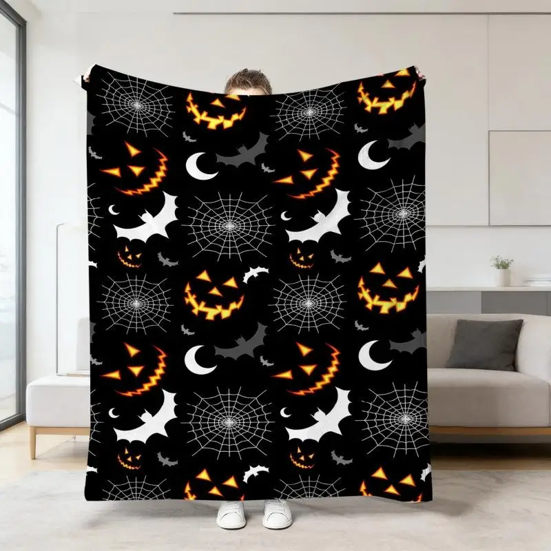 Halloween Warme Weiche Decke mit Geister-, Kürbis- und Totenkopf-Druck, Flanell-Schlafdecken, Multifunktionale Dekorative Decken – Detail 17