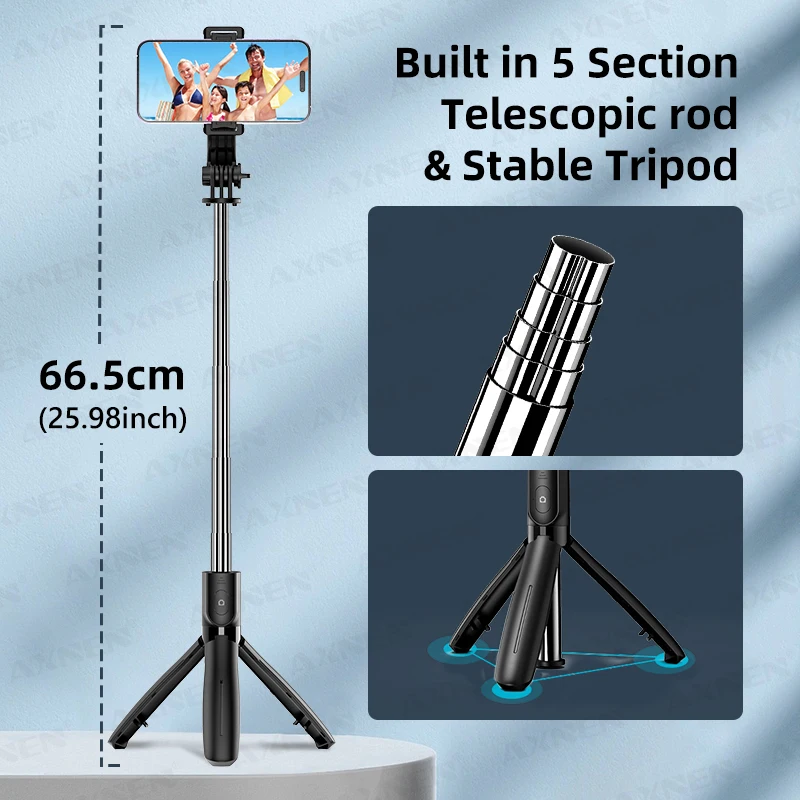 Selfie Stick Tripod for Cell Phone, Mobile Stand Monopod with Wireless Remote for iPhone Samsung Huawei Xiaomi Smartphone