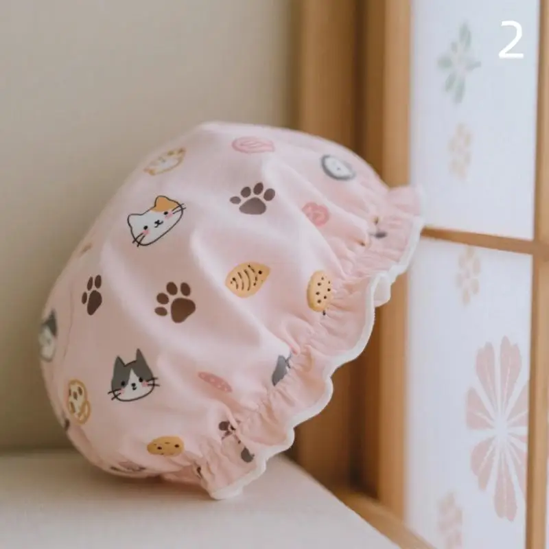 

1 Pcs Women Shower Cap Waterproof Wide Elastic Band Reusable Bathroom Cup Cartoon Cat Bear Dog Shower Hat Bathroom Accessories