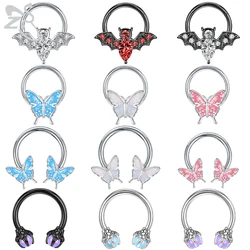 ZS 1PC 16G Butterfly Dragon Septum Nose Ring for Women Stainless Steel Nose Piercing Ear Helix Tragus Conch Piercing 8MM/10MM