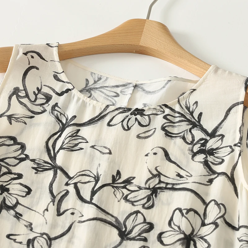 Women Long Dress Ink-dyed Floral Print Vest Sleeveless Loose Casual Beach Boho Dress 2025