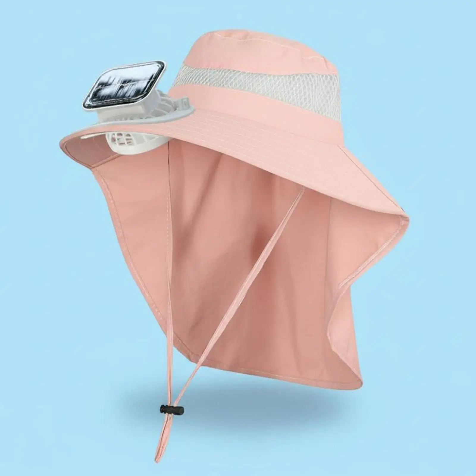 Adjustable Children Sun Hat Solar Fan Cooling Visor Cap Neck Flap Portable Summer Hat for Garden Trip