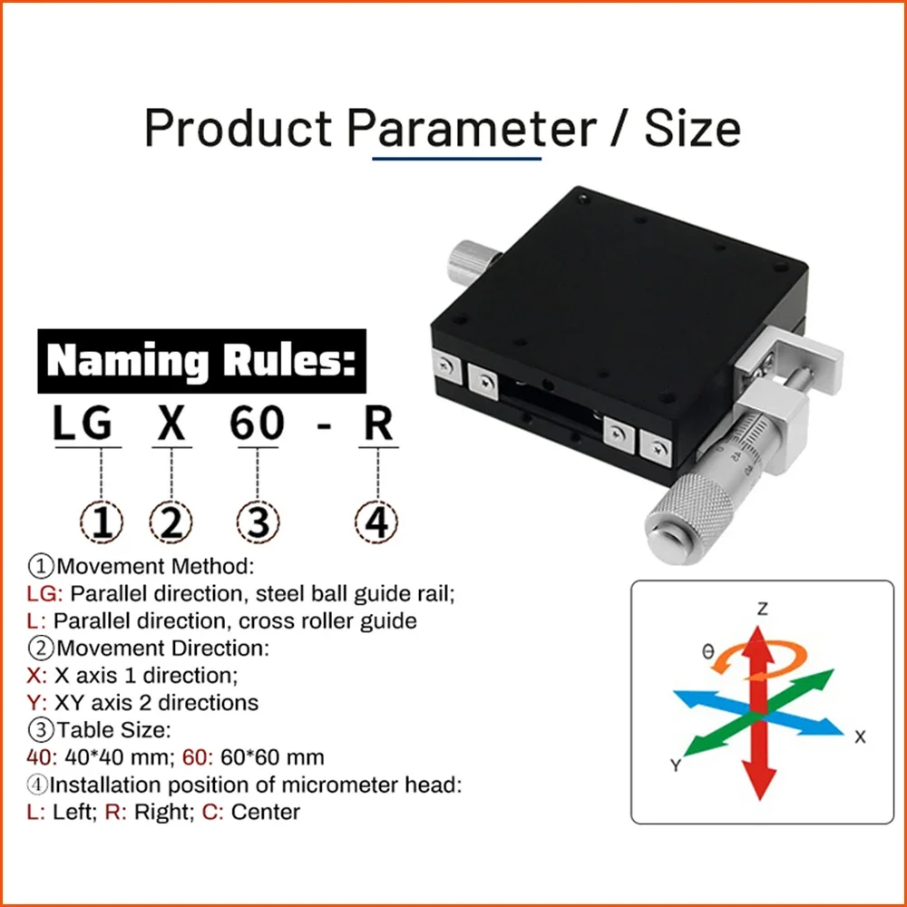 X Axis CNC Optical Manual Linear Guide Rail Micrometer Displacement Platform Sliding Table Precision Sliding Stage LGX40/LX40