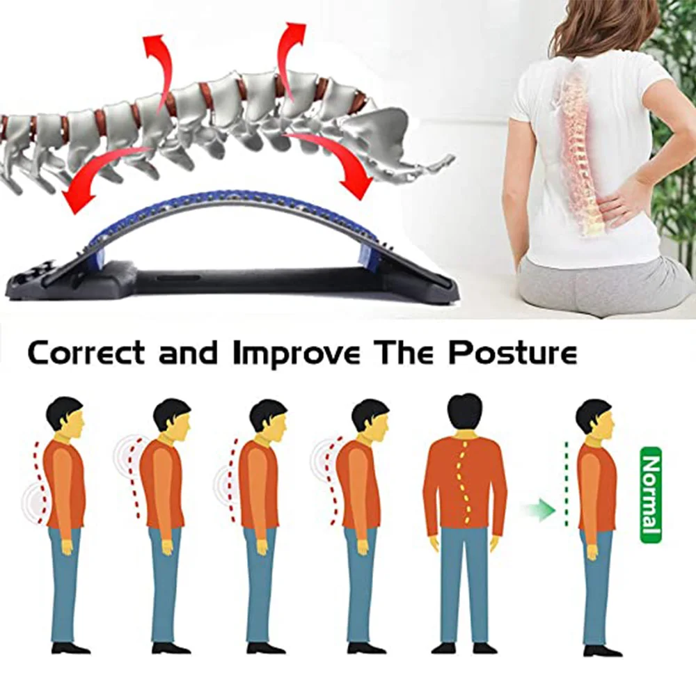 4 Level Adjustable Back Massager Stretcher Waist Neck Stretch Lumbar Support Relaxation Spine Pain Relief Fitness Equipment