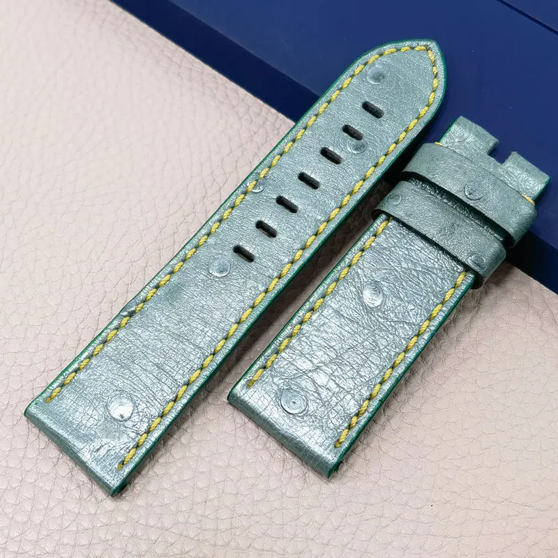 FUYIJIA Luxury Custom P-anerai Watch Band Ostrich Skin Watchbands Top Genuine Leather Belt 26MM 24MM 22MM 20MM Handmade Strap