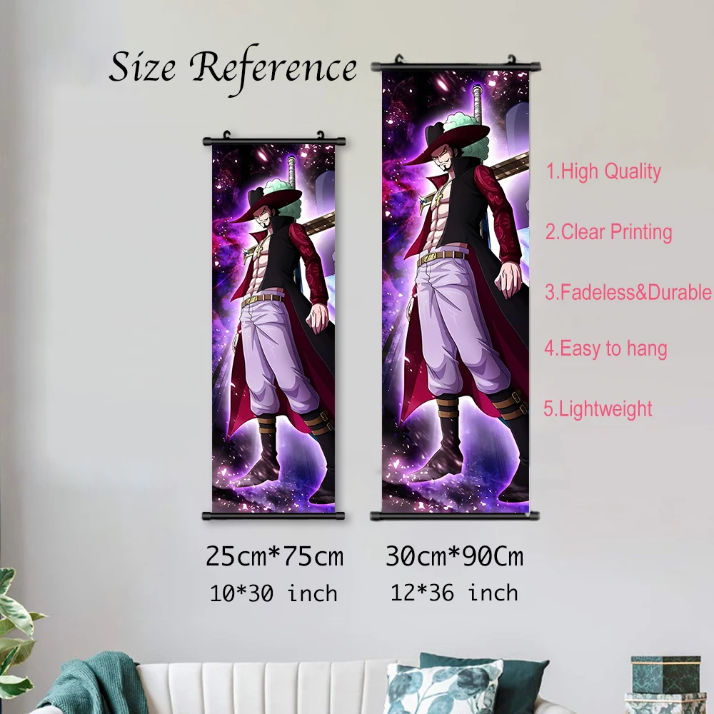 EEN STUK Mihawk Anime Poster Hangende Scroll Comic Wallpaper Muur Buggy Kunstwerk Canvas Decor Home Decoratie Doflamingo Art Gift