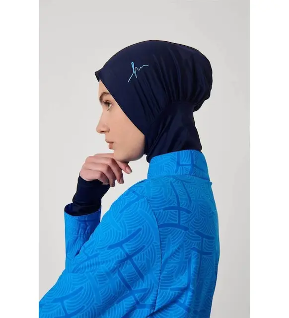 Haşema Esila Monogram Patterned Navy blue hijab swimsuit