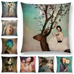 New Elegant lady cute girl shakes imagine Fantasy oil painting dreamy feeling fable fate Thorw federa per cuscino
