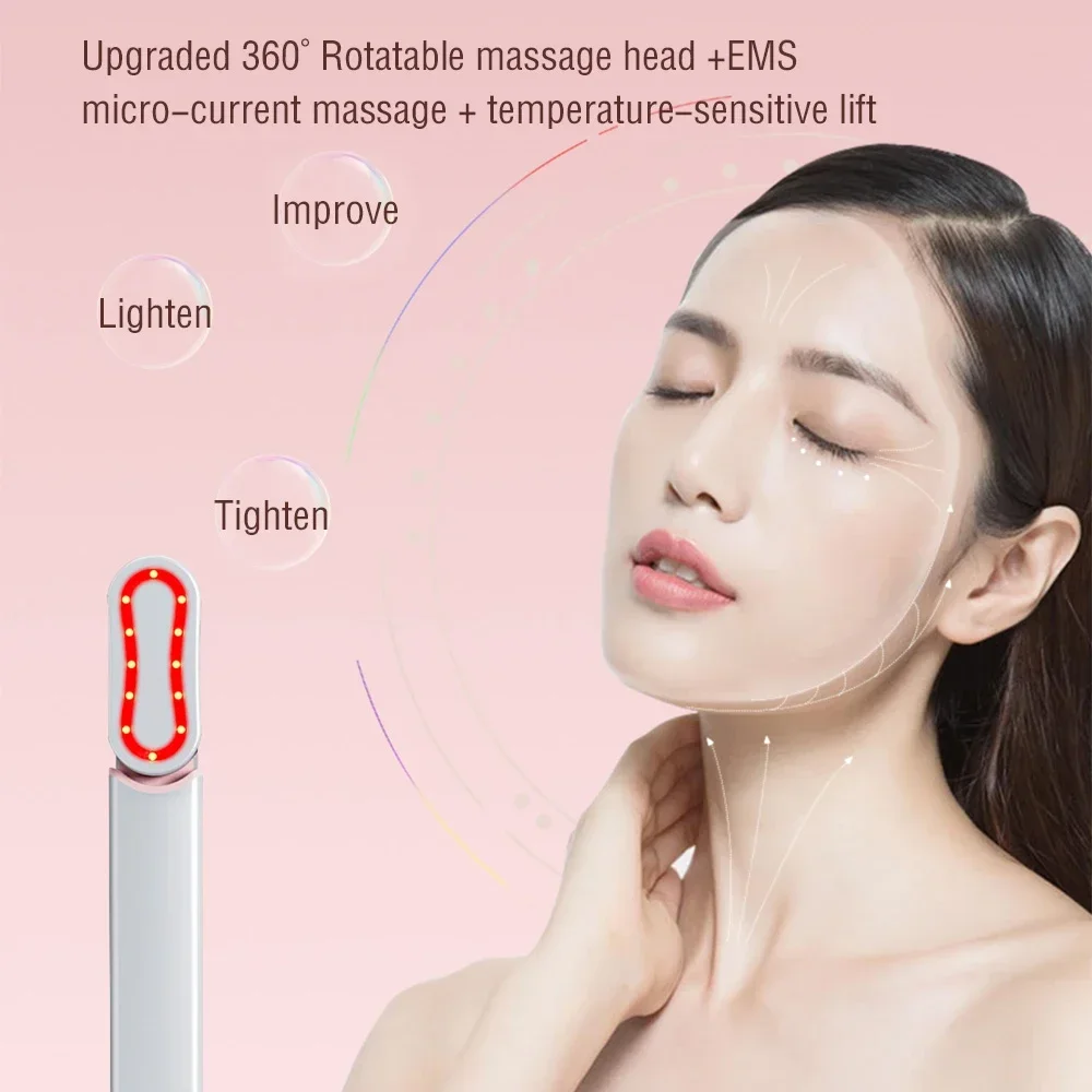 EMS Microcurrent Face Lifting Device 360°C Warm Facial Wand Eye Neck Massager Skin Tightening Anti Wrinkle Skin Care Beauty Tool