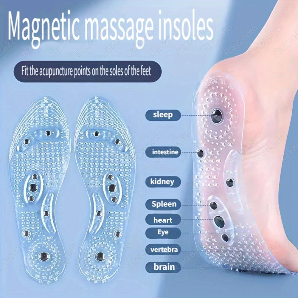 Silicone Acupressure Magnetic Massage Insoles for Shoes Insert Foot Therapy Insoles Weight Loss Slimming Pain Relief Shoes Pads