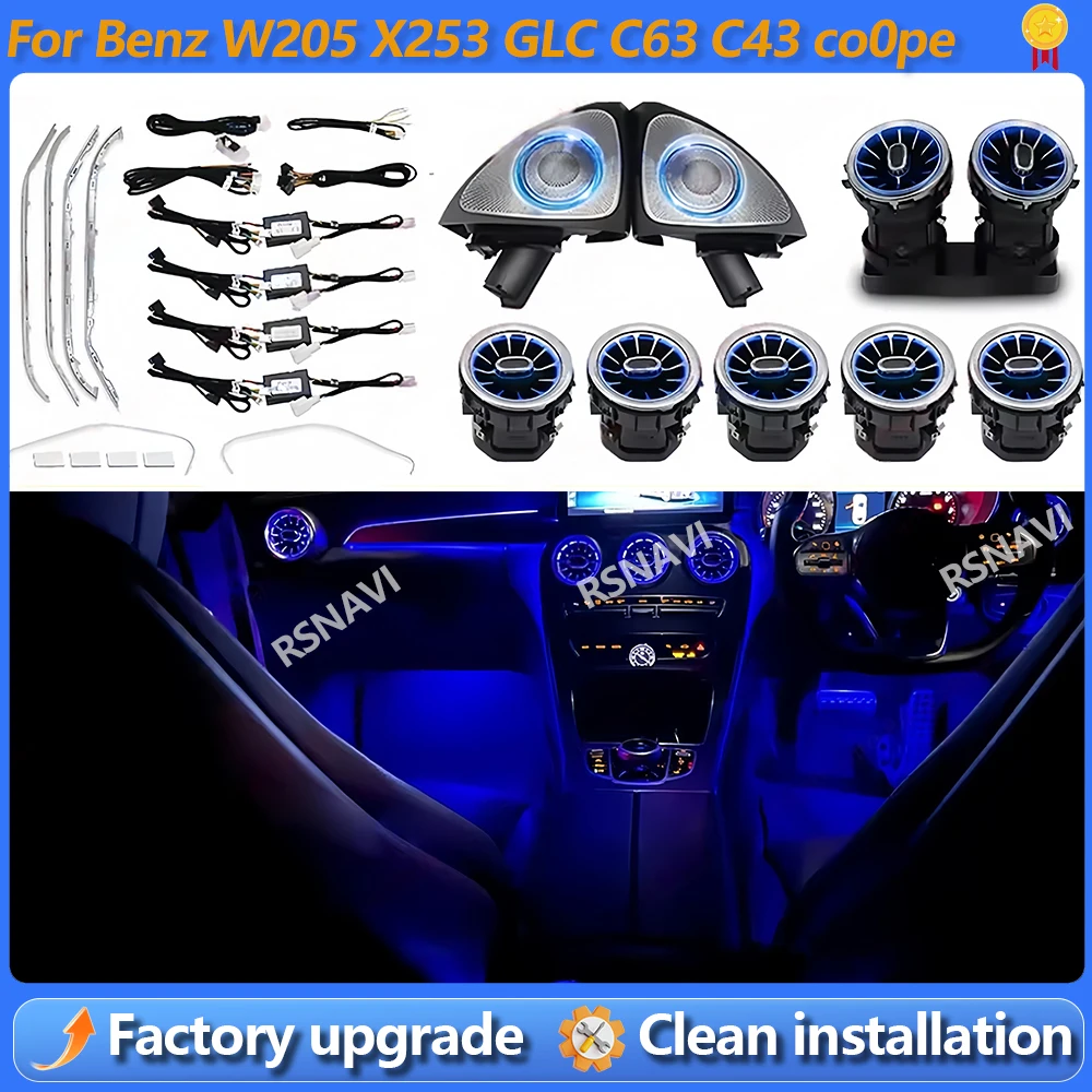 

64 Colors Led For Mercedes-Benz C GLC W205 X253 Coupe For AMG C43 C63 MB Led Door Dashboard Lamp Air Vent Nozzle Ambient Light