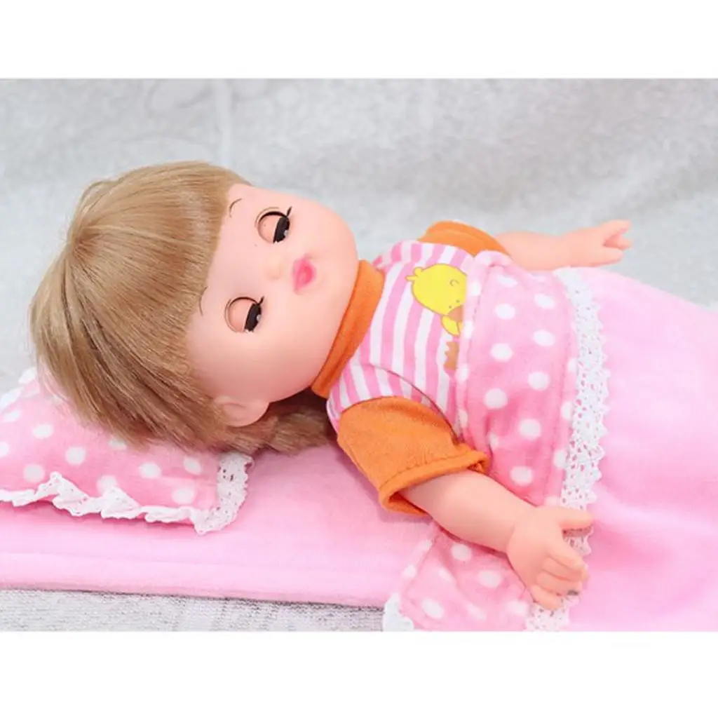 25cm Doll Bedding Set Cute Dollhouse Bed Linens Plush Pink Dot Quilt for Mellchan Dolls Bedroom Use