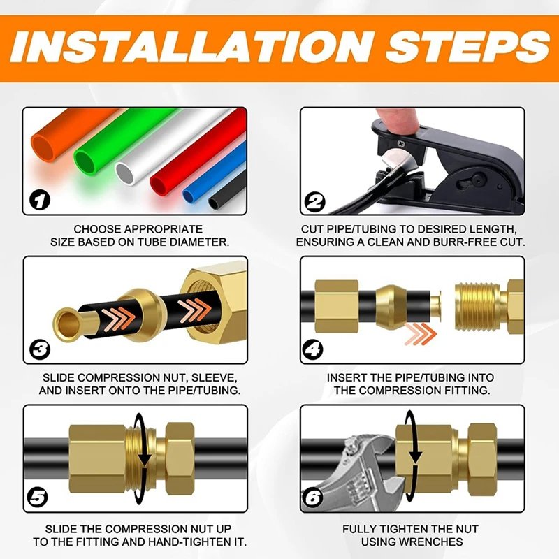 180PCS Compression Fittings Assortment Kit-(1/4In, 3/8In, 5/16In, 1/2In) Of Brass Compression Sleeve Ferrule,Insert&Nuts Durable
