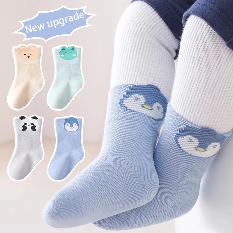 4Pairs 0-5Years Spring Autumn Newborn Toddlers Cotton Socks Little Penguin High Elasticity Anti-pilling  Fashion of Animals