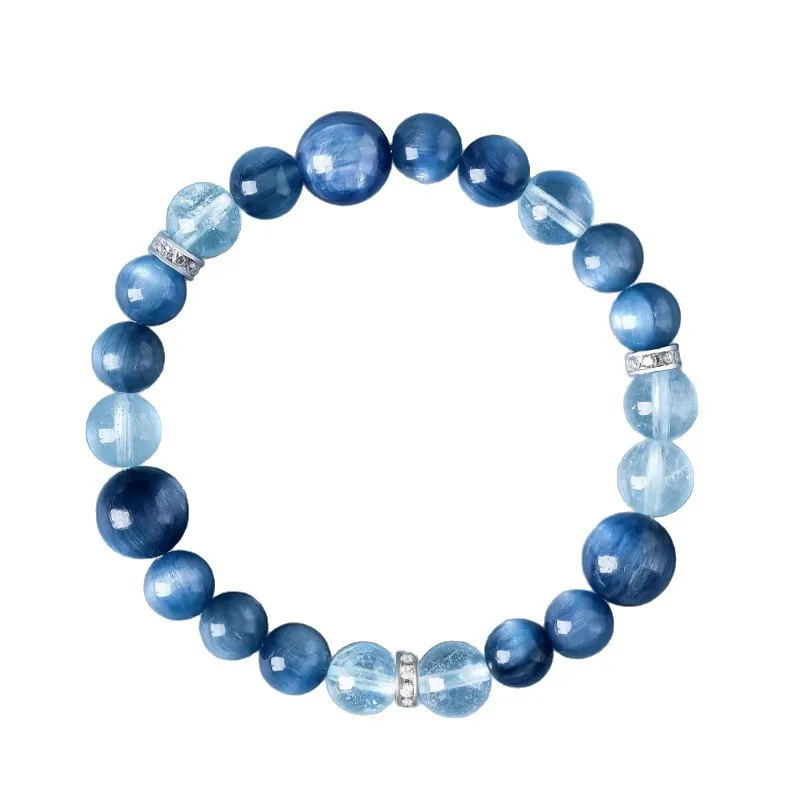 

Natural Kyanite Crystal Bracelet for Women Cracked Ice Aquamarine Cat Eye Water Element Bracelet Gifts