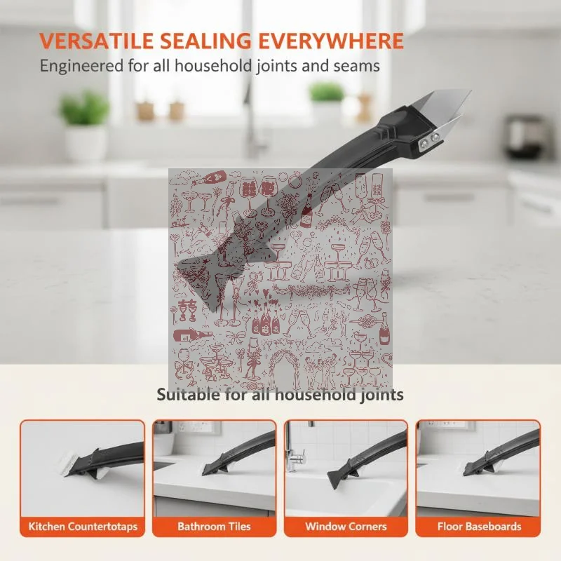 5 In 1 Metal Head Shovel Glue Tool Kit: Silicone Spatula, Caulk Remover, Grout Removal, Sealant Finishing & Corner Scrap