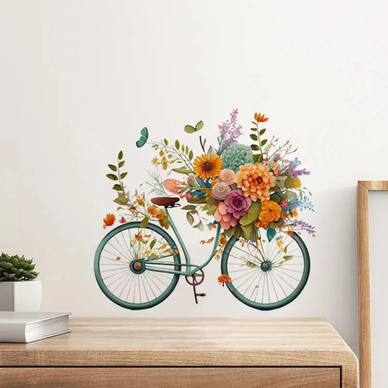 Romantic Flower Bike Art Wall Sticker Bathroom Toilet Decor Decals Living Room Cabinet Home Decoration Stickers S44