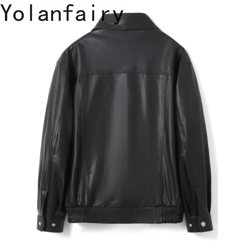 YOLANFAIRY 100% Genuine Leather Jacket  Woman Fashion Real Sheepskin Leather Coat Momen Clothes Spring Autumn Casual Jackets