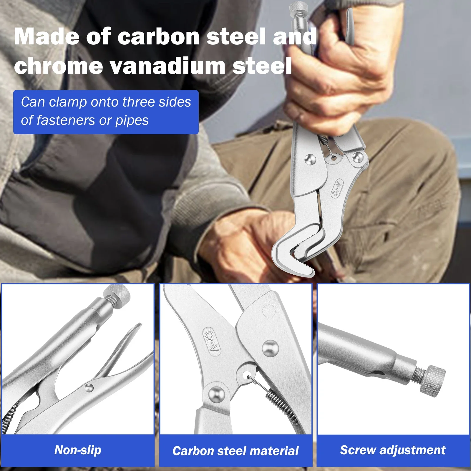 2Pcs 8 Inch Parrot Nose Locking Pliers Hand Tool Parrot Mole Grips Jaw Adjustable 6mm - 32mm Wrench Vice Grips for Woodworking