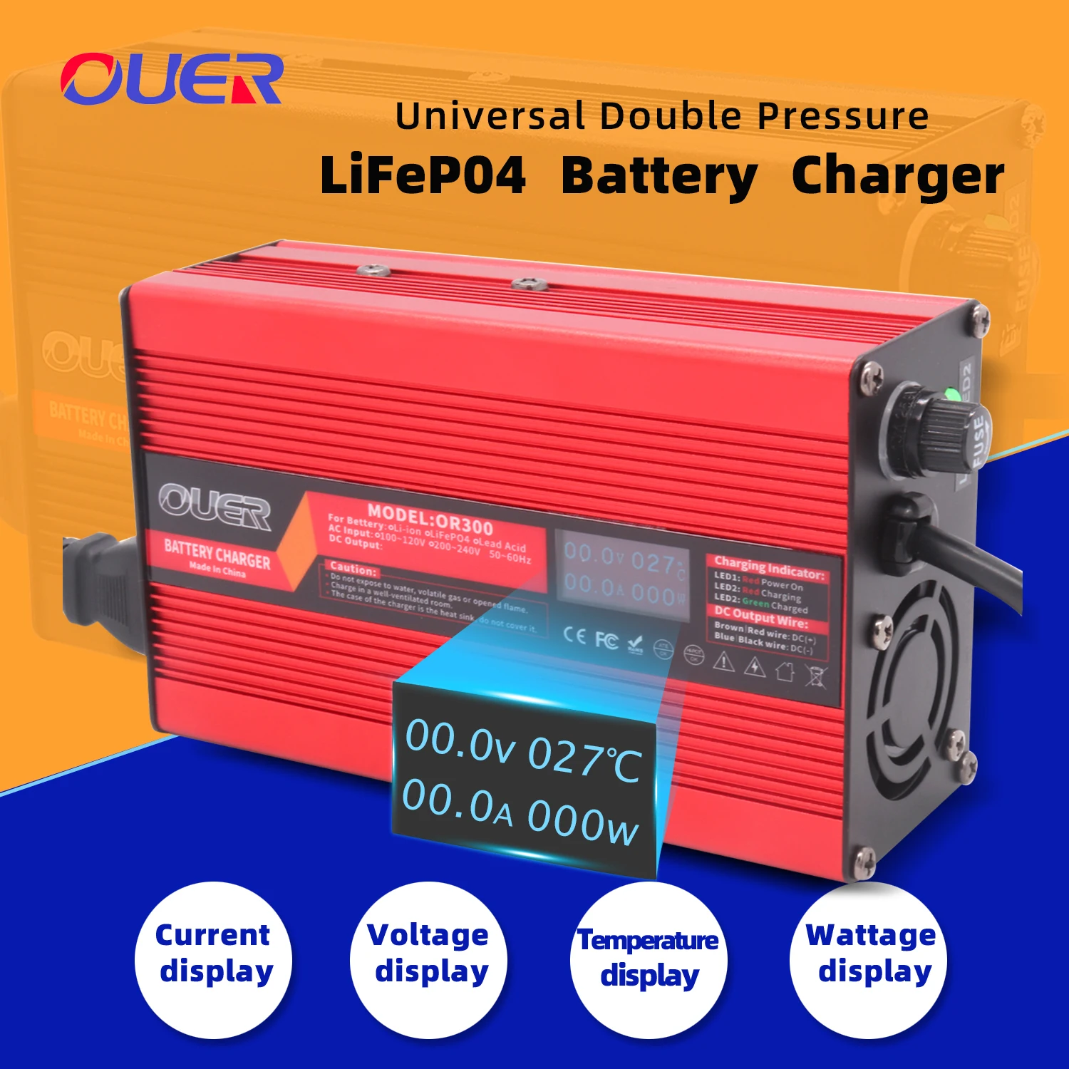 29.2V 10A Charger Smart Aluminum Case Is Suitable For 8S 24V 25.6V LCD Dispay LiFePO4 Battery OLED Display Fast Charger