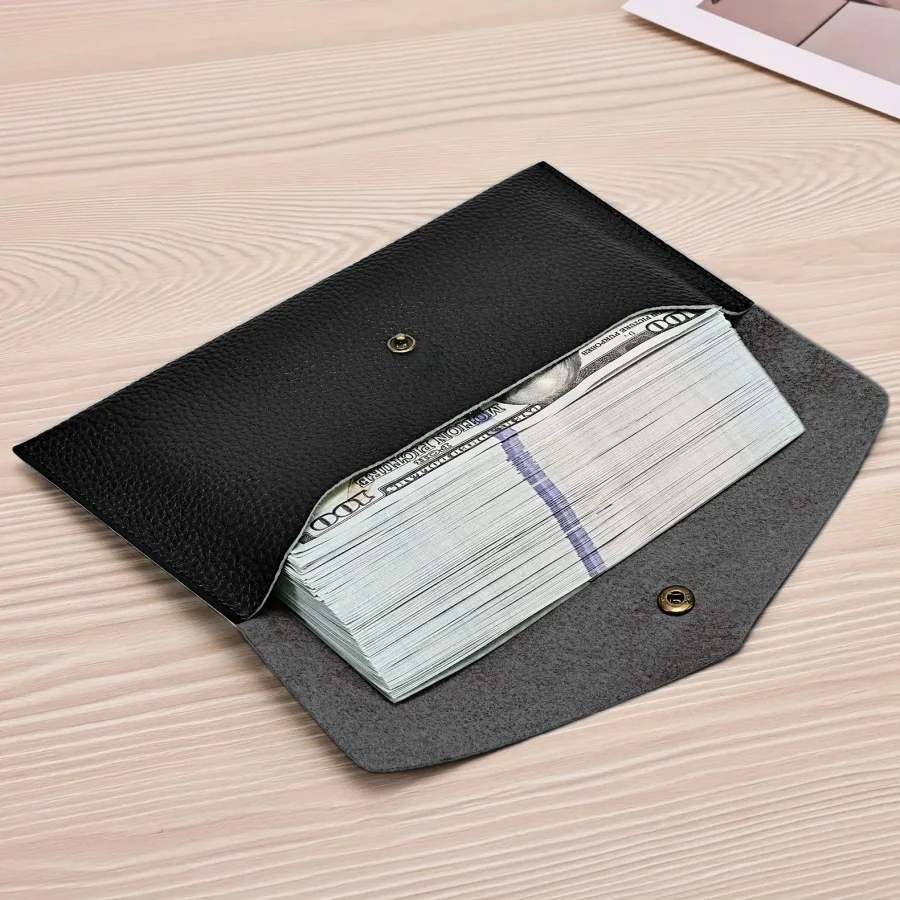 

Women's Luxurious Long Black Cherry Blossom Envelope Clutch - PU Leather Handbag for Work & Dating