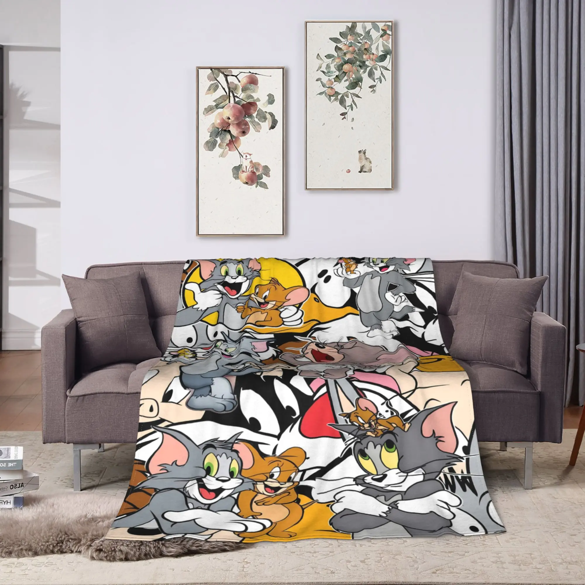 Tom Jerry Dense Collage Anime Plush Blanket Girls Boys  Flannel Throw Blanket For Couch Bed Warm Soft Quality Bedspread