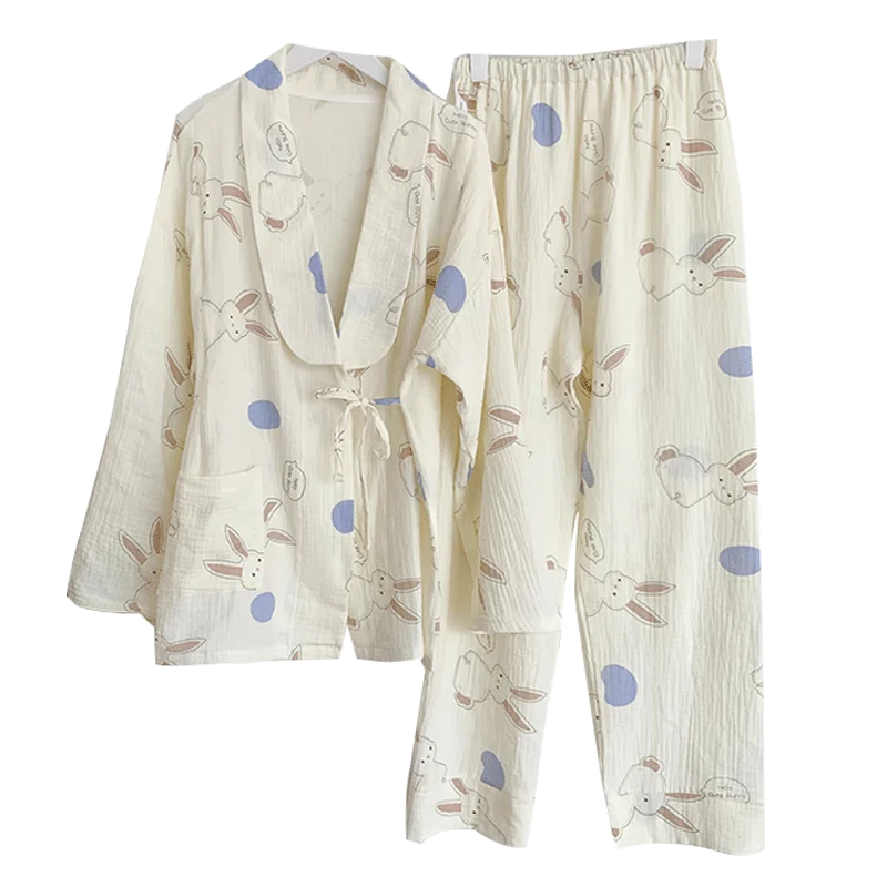 Double Gauze Maternidade Enfermagem Sleepwear Set, 100% algodão, respirável, solto, lacação, amamentação, pijama, gravidez, casa, Hospital