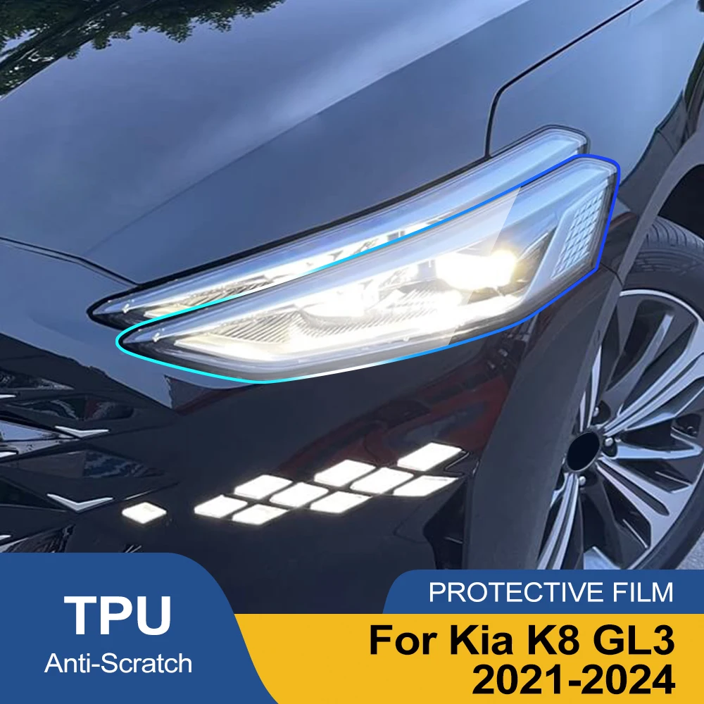 

Для Kia K8 GL3 2021-2024: Дымчато-черная глянцевая предварительно вырезанная защитная пленка из ТПУ для фар (PPF), виниловая пленка от царапин, комплект для оклейки