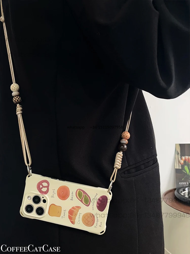 Happy in fermentation~ Crossbody can carry bread illustration mobile phone case strap diagonal span adjustable portable lanyard