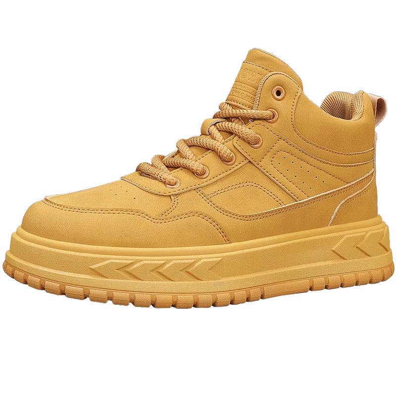 

Four season fashion yellow height increasing sports shoes spring and autumn casual thick soled shoes men's high top board shoes