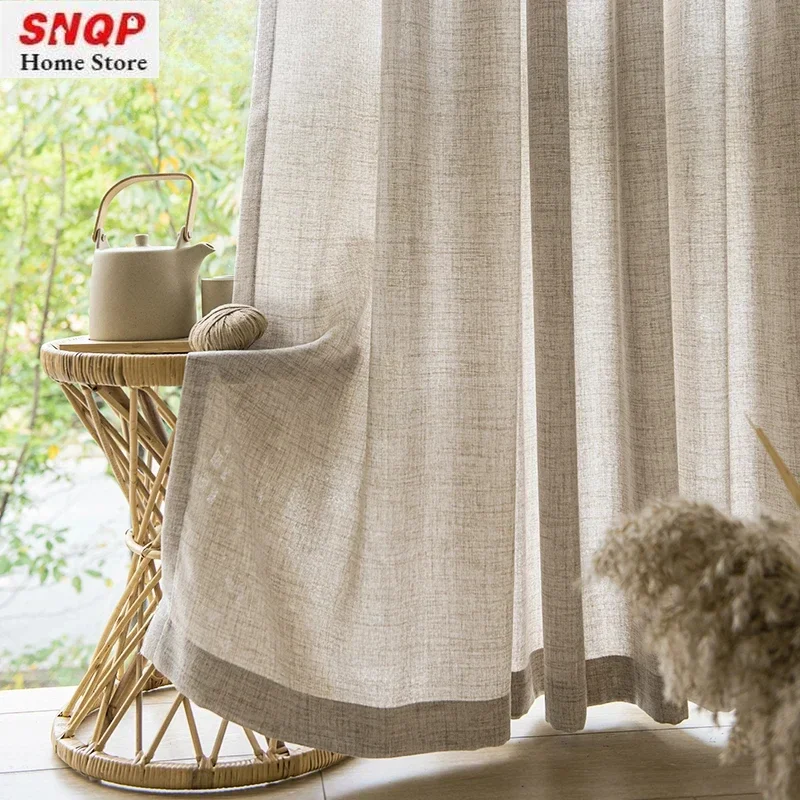 

Log Style Linen Gauze Curtain Sunshade Japanese Style Cotton Linen Curtains for Living Room Bedroom Dining Warm Colors Customiz