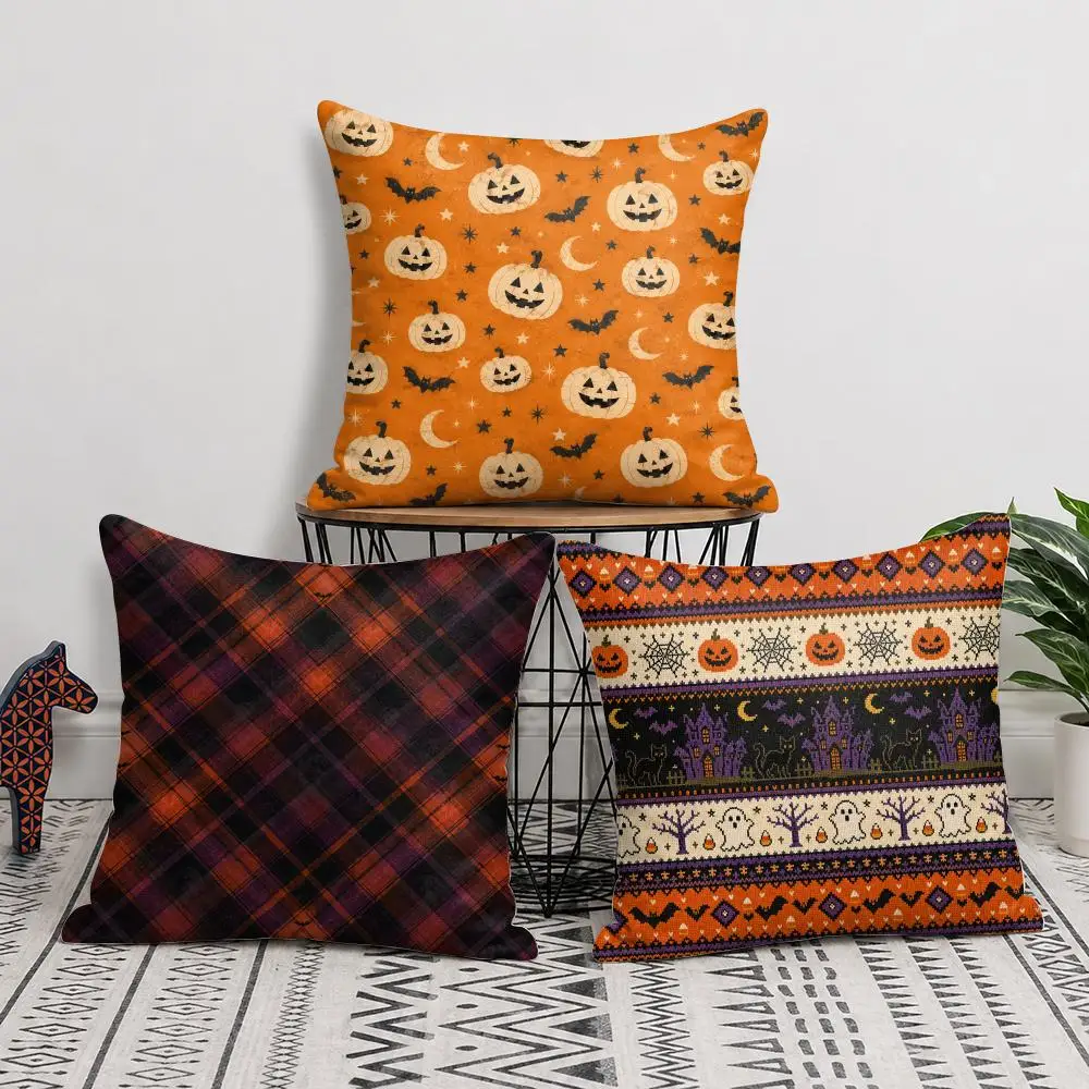 Halloween-themed Prints Cushion Cover Short Plush Double Sided Printed Soft Pillow Case Home Sofa Decor Festival Gifts