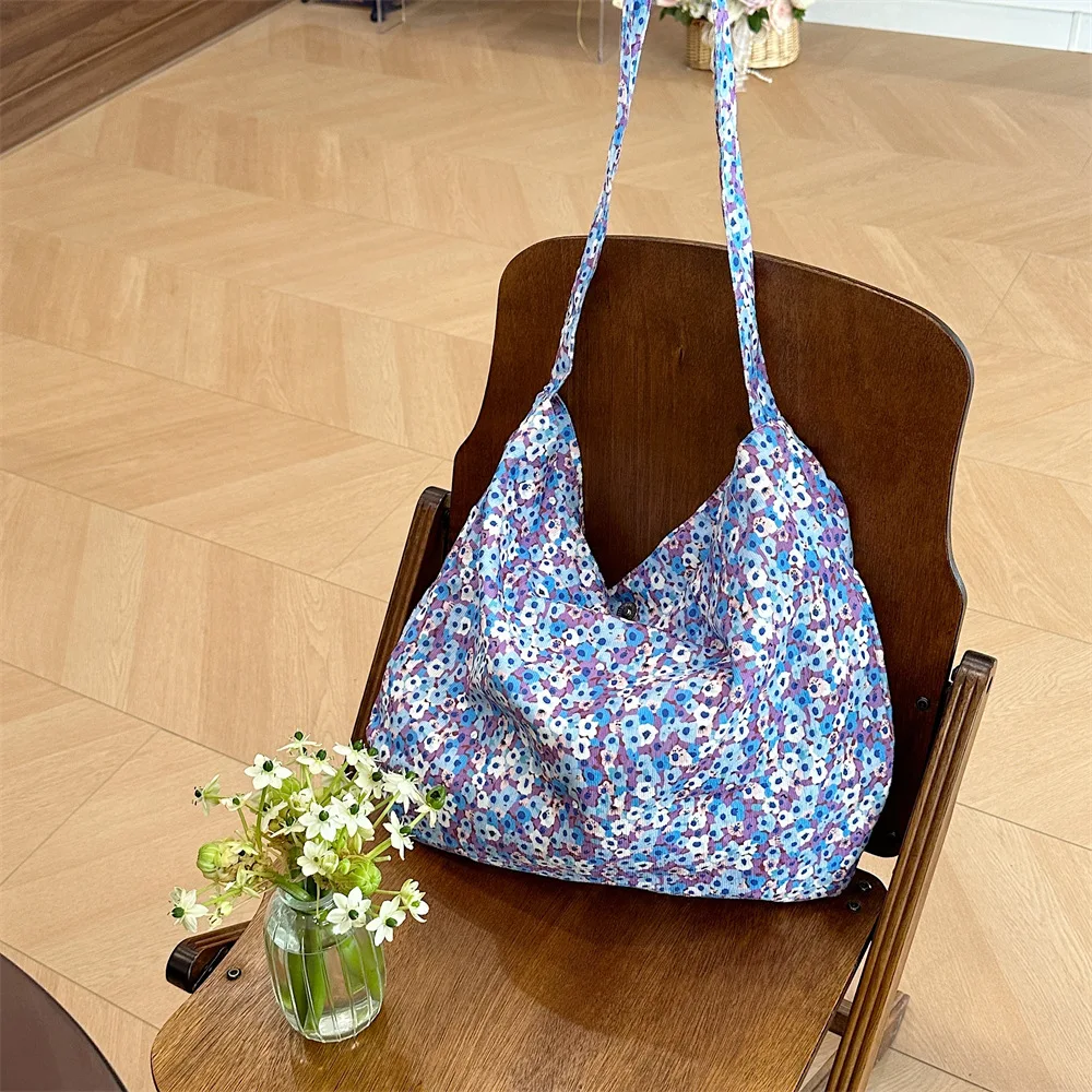 Vintage Flower Women\'s Cotton Shoulder Bag Large Capacity Ladies Floral Shopping Bags Casual Travel Tote Girls Book Handbags