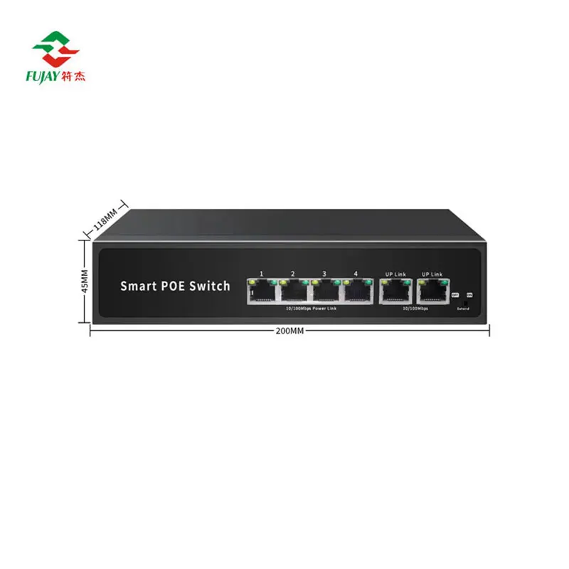 4 Port 10/100M PoE + 2 Port 100M Ethernet Uplink AI industrial poe switch