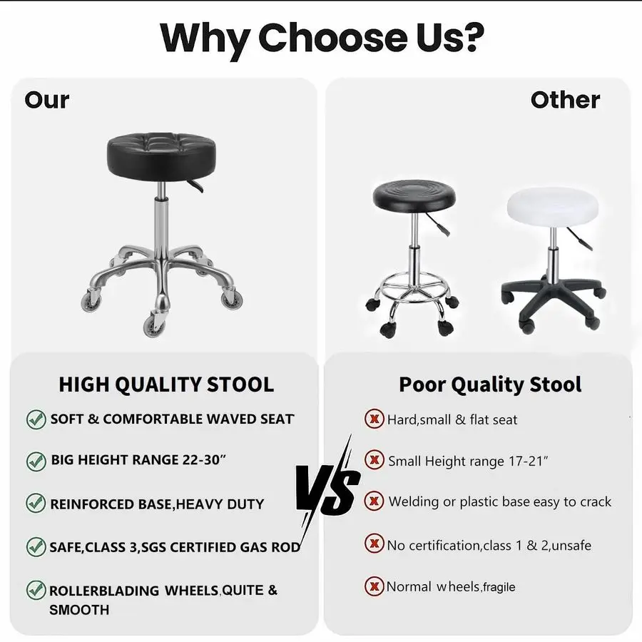 Swivel Stool Chair Adjustable Heavy Duty Barber Stool Hydraulic Rolling Work Stools with Wheels for Hair Beauty Salon Spa Home K