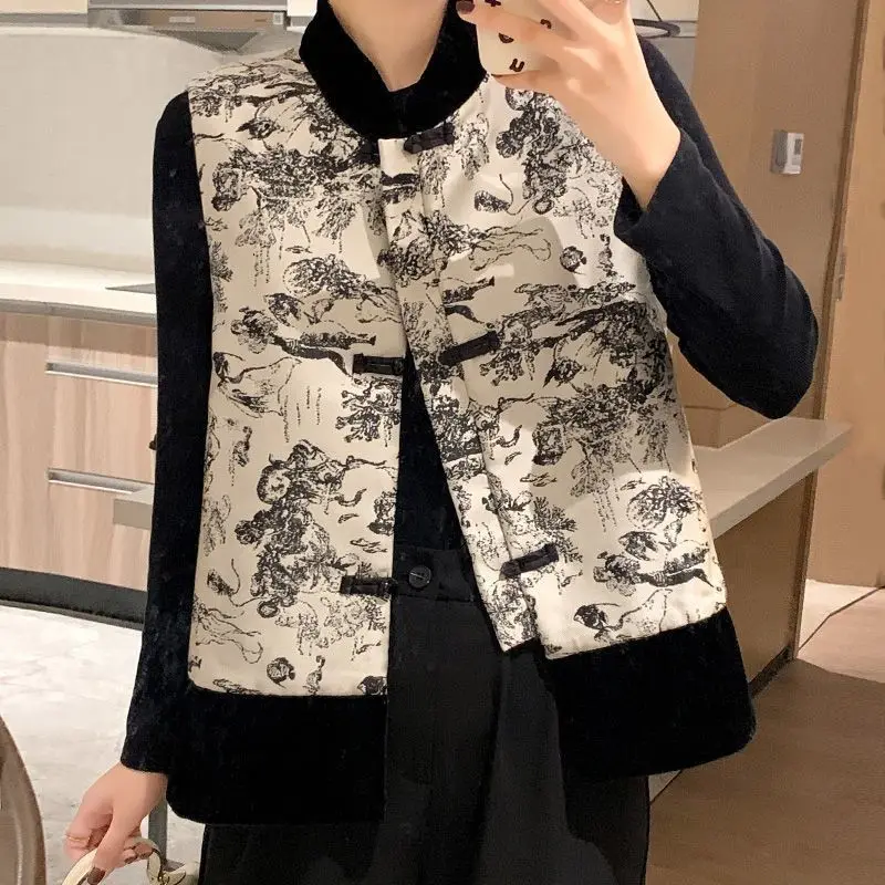 2024 New Chinese Style Vest Women Spring Summer Embroidery Knot Button Jacket Female Sleeveless Short Coat Autumn Vintage Vest