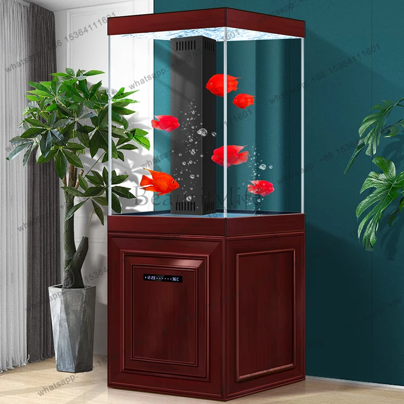 Chinese fish tank small living room new vertical bottom filter water-free ultra-white glass ecological aquarium