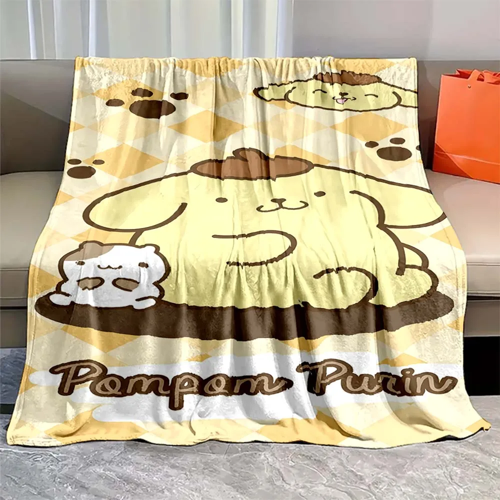 Sanrios Pom Pom Purin Kawaii Cartoon Flannel Fluffy Soft Blankets for Children Anime Plush Sofa Office Quilt Picnic Beach Towel