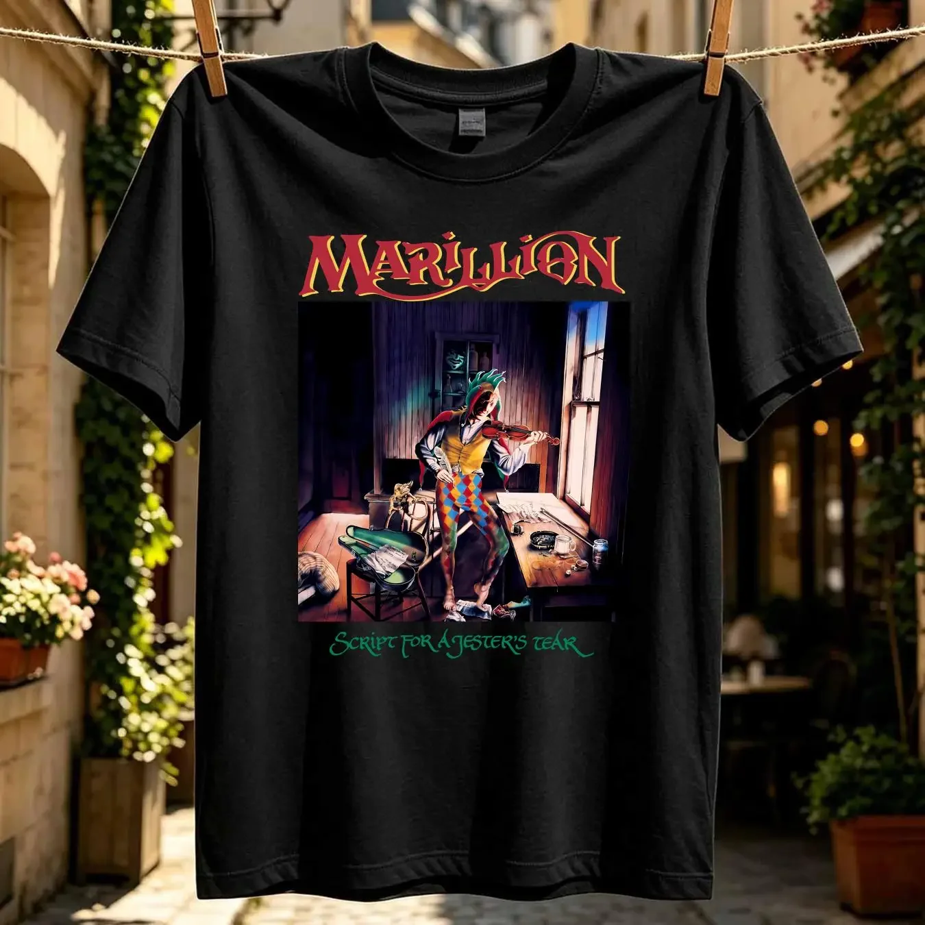washed T Shirt Cotton Marillion Script for a Jester's Tear Album Steve Rothery vintage Washed homme Slightly streetwear