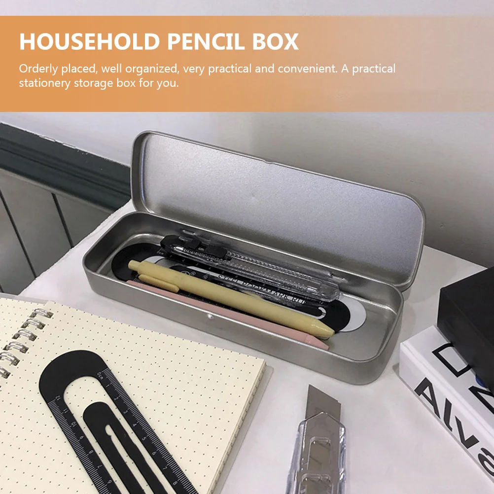 3 Pcs Tinplate Stationery Box School Pen Organizer Portable Pencil Case Silver Multi-function Student