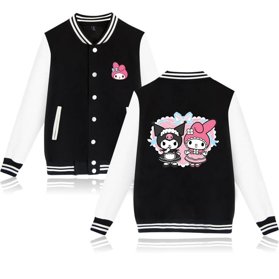 My Melody Bomber Jacket Kobiety Mężczyźni Jesienna kurtka baseballowa Płaszcz Cartoon Kid Streetwear Harajuku Bomber College Jacket