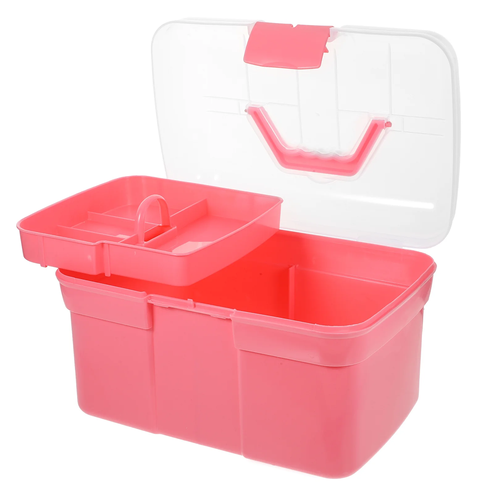 حاوية طبية وردية مقاس 31 × 20 × 20 سم، مقبض محمول، تصميم بطبقة مزدوجة، منظم تخزين متين وخفيف الوزن ومقاوم للصدمات #1