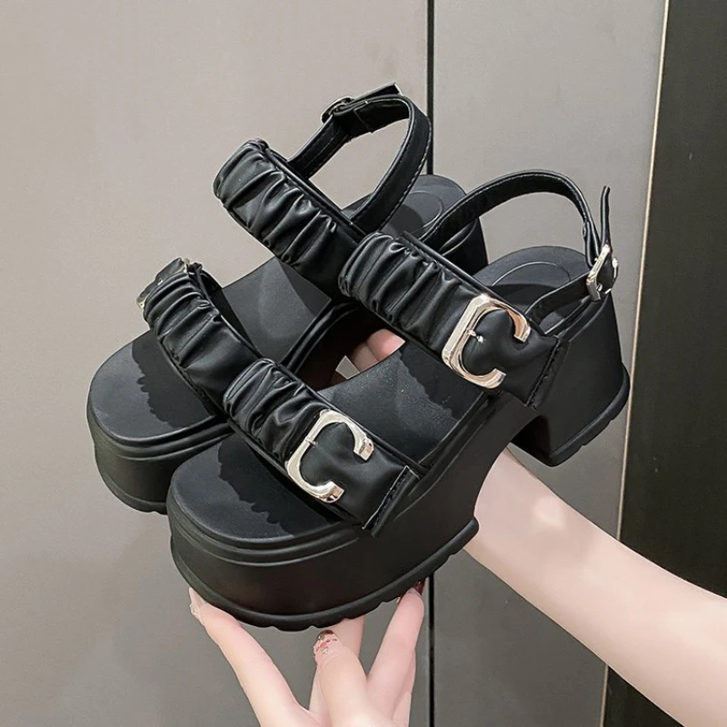 

Новые летние босоножки на танкетке, женские пляжные тапочки 7,5 см, сандалии на высоком каблуке, женские повседневные шлепанцы на платформе, массивные шлепанцы Sandalias Mujer