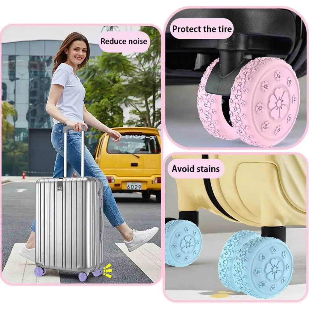 

8Pcs Silicone Luggage Wheels Protector Cover Anti-slip Shock Absorption Luggage Caster Shoes Reduce Noise Reduce Wheel Wear