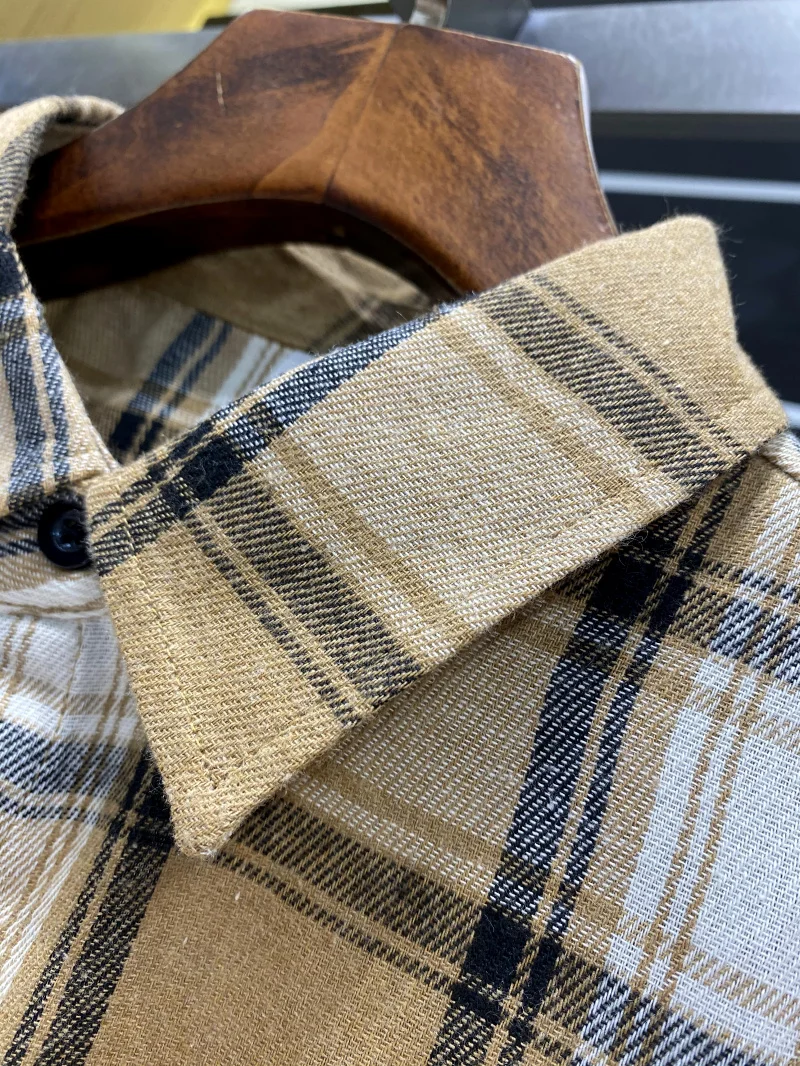 Retro americano Sle hombres Faionable versátil transpirable cómodo Casual a cuadros largo Sve cuello irt moda