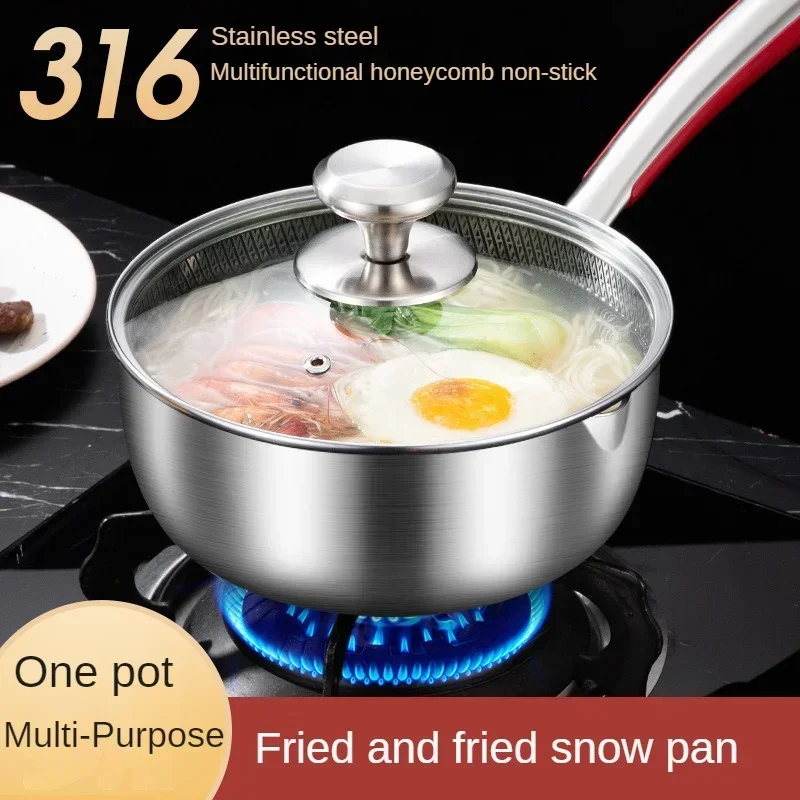 Soup Pots Japanese Style Snow Flat Pan Three Layers of Steel Milk Pot  316 Stainless Steel Non-stick Pan Frying Pan Seafood Pot