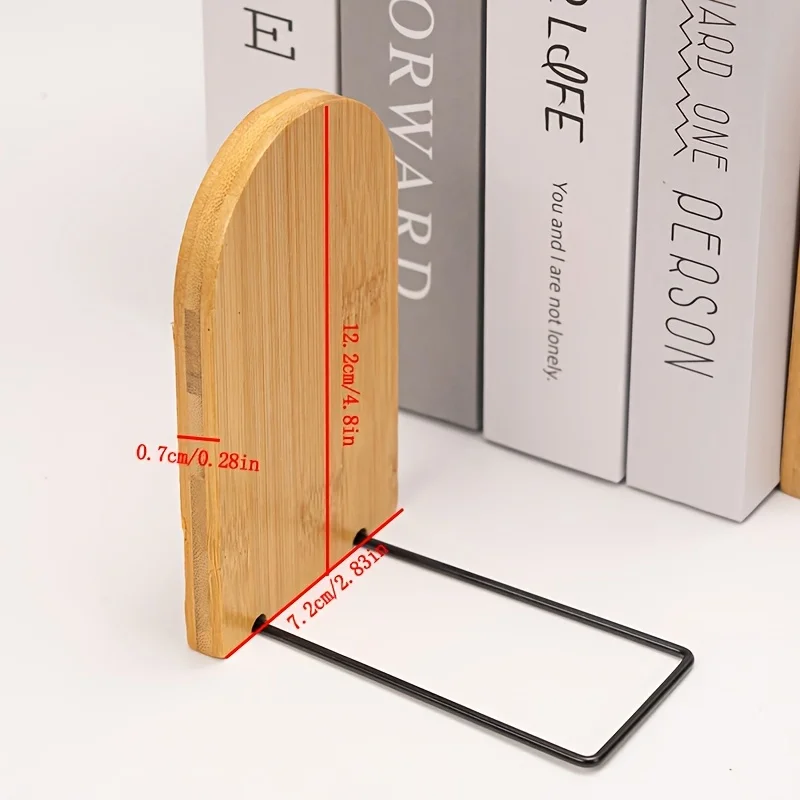 Wooden Bookends For Bookshelf Bamboo Book Ends Heavy Duty Non Slip Holder Desk Organizer Office Desktop Storage view 4