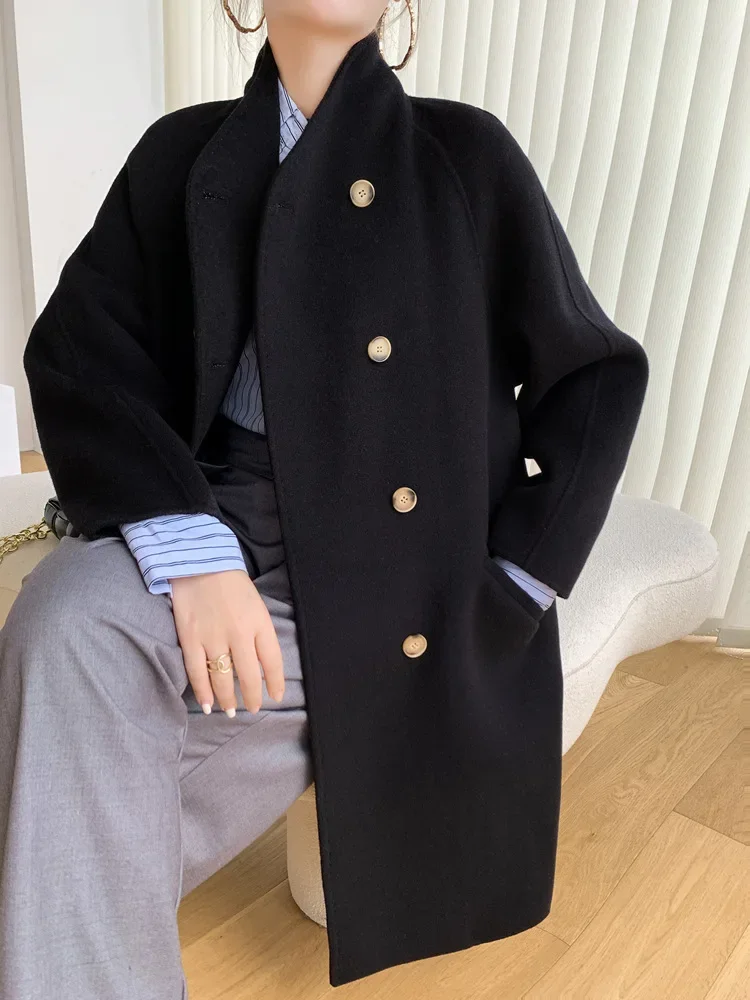 

High Quality Double-sided Cashmere Wool Coat Women Mid-length New Autumn Winter Thick Double Breasted Wool Coat Overcoat Female